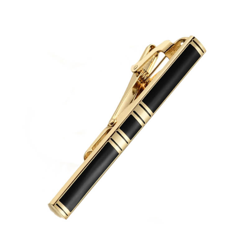 luxury golden stripes Ανδρικό Clip Γραβάτας Original Men's Fashion Από Ατσάλι Σε Χρυσό και Μαύρο Golden Luxury Stripes - Image 1