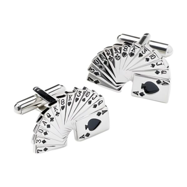 Ατσάλινα ανδρικά μανικετόκουμπα Original Men's Fashion Silver Poker Cards, ασημί