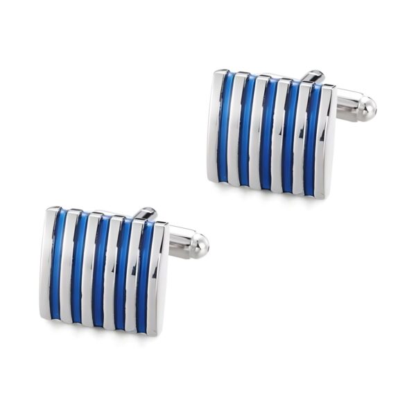 Ατσάλινα ανδρικά μανικετόκουμπα Original Men's Fashion Blue Stripes, ασημί και μπλε
