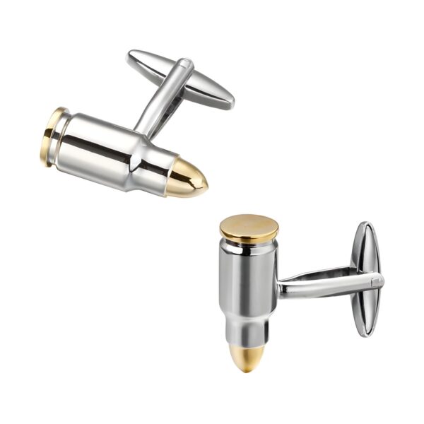 Ατσάλινα ανδρικά μανικετόκουμπα Original Men's Fashion Golden Bullets, ασημί και χρυσό