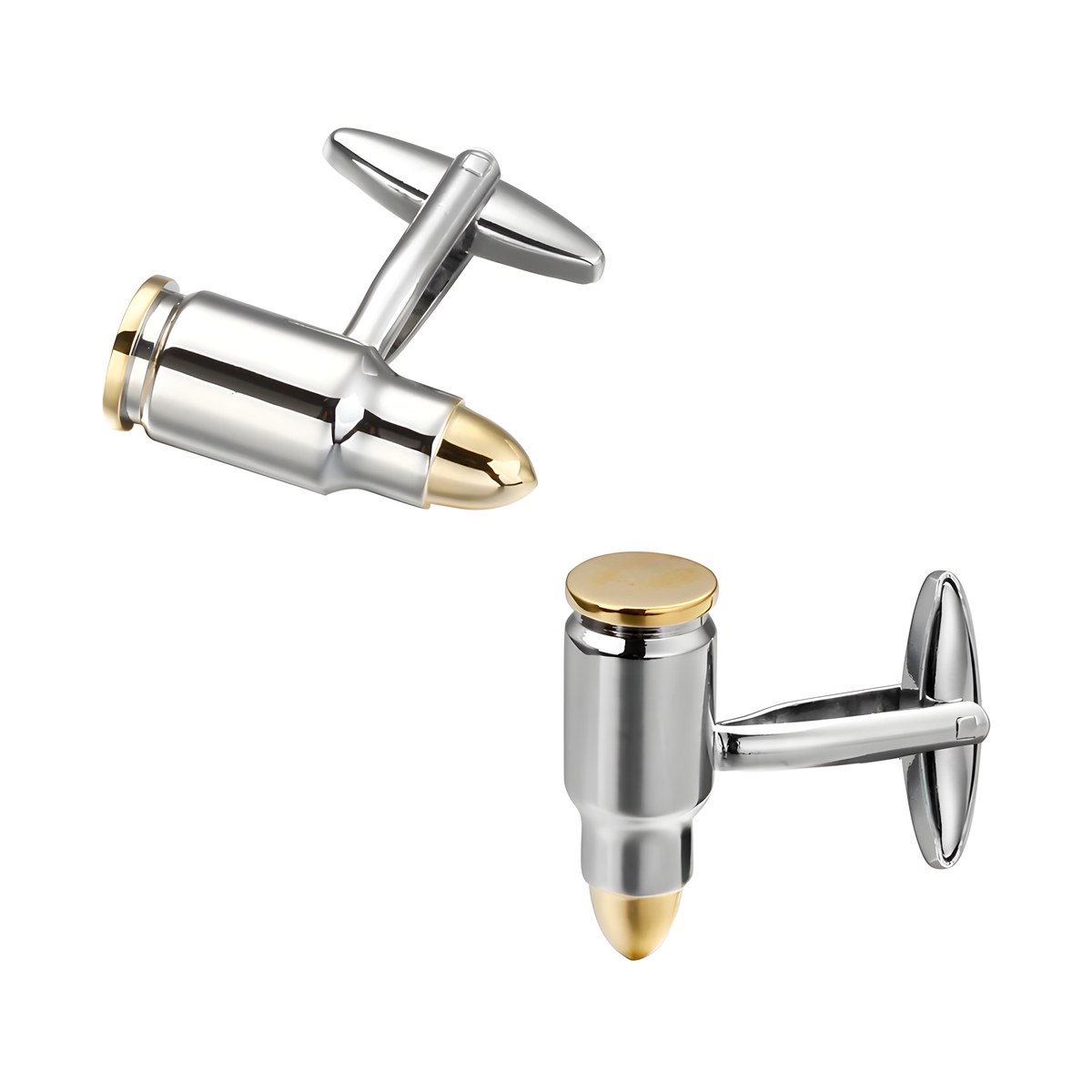 Ατσάλινα ανδρικά μανικετόκουμπα Original Men's Fashion Golden Bullets, ασημί και χρυσό