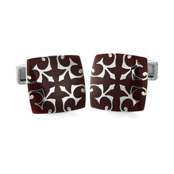 Ατσάλινα ανδρικά μανικετόκουμπα Original Men's Fashion Red Tribal Eagles, ασημί και κόκκινο