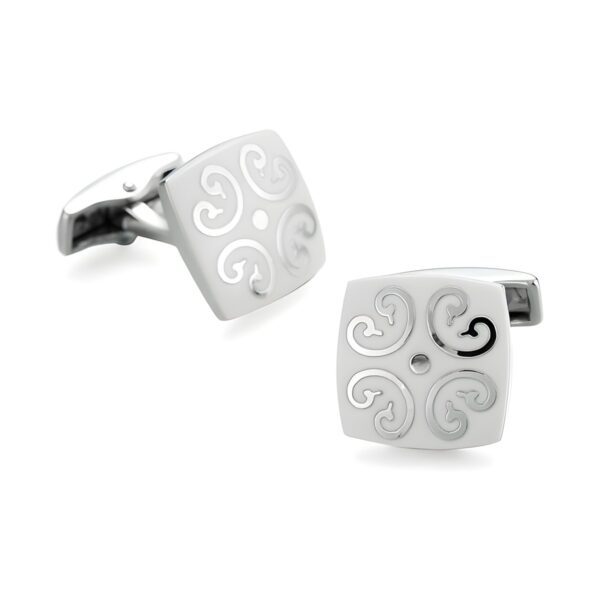 Ατσάλινα ανδρικά μανικετόκουμπα Original Men's Fashion White Tribal Hearts, ασημί και λευκό