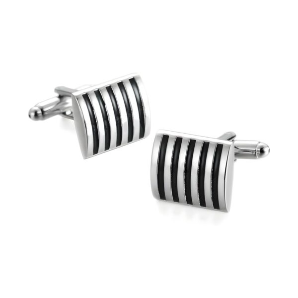 Ατσάλινα ανδρικά μανικετόκουμπα Original Men's Fashion Black Stripes, ασημί και μαύρο