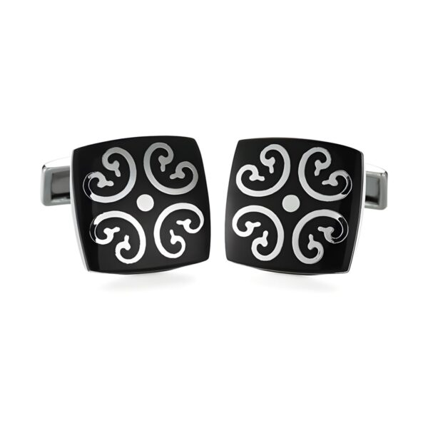 Ατσάλινα ανδρικά μανικετόκουμπα Original Men's Fashion Black Tribal Hearts, ασημί και μαύρο