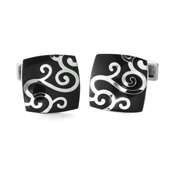 Ατσάλινα ανδρικά μανικετόκουμπα Original Men's Fashion Black Tribal Velvet, ασημί και μαύρο