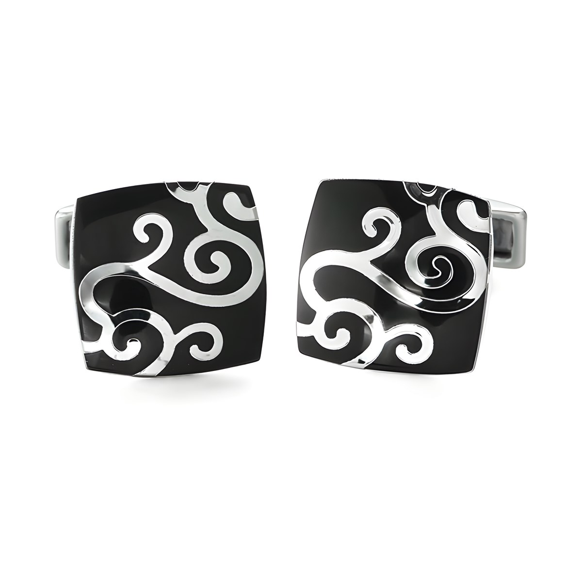 Ατσάλινα ανδρικά μανικετόκουμπα Original Men's Fashion Black Tribal Velvet, ασημί και μαύρο