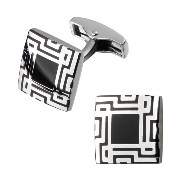 Ατσάλινα ανδρικά μανικετόκουμπα Original Men's Fashion Greek Maze, ασημί και μαύρο