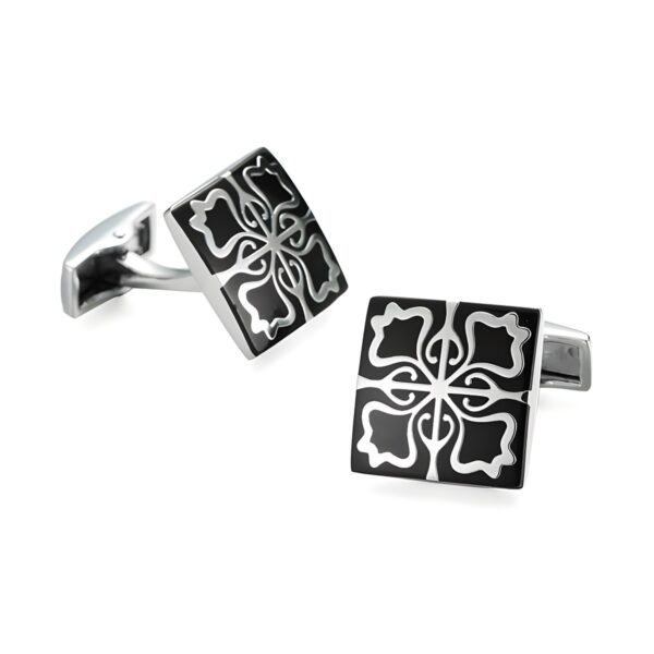 Ατσάλινα ανδρικά μανικετόκουμπα Original Men's Fashion Tribal Crown, ασημί και μαύρο