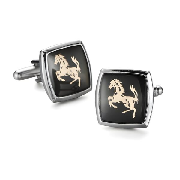 Ατσάλινα ανδρικά μανικετόκουμπα Original Men's Fashion Golden Arabic Horse, χρυσό και μαύρο