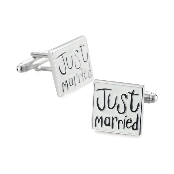Ατσάλινα ανδρικά μανικετόκουμπα Original Men's Fashion Just Married, μαύρο και λευκό