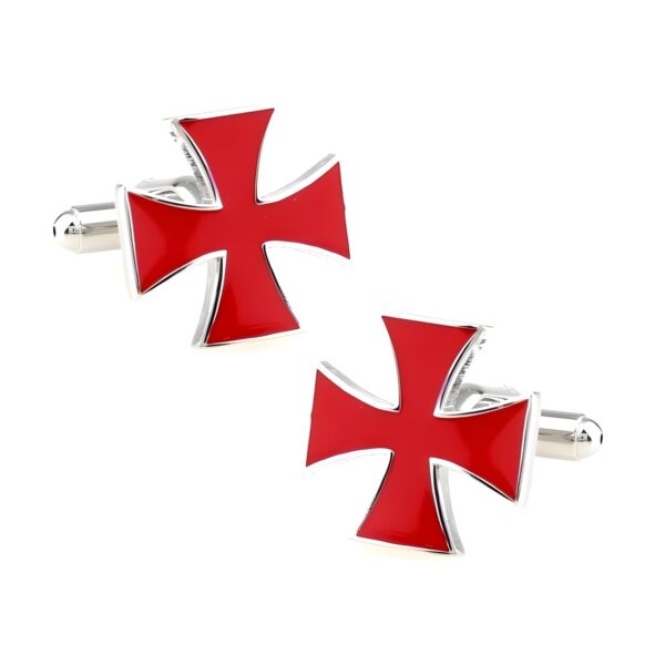 Ατσάλινα ανδρικά μανικετόκουμπα Original Men's Fashion Knights Templar Red Cross, ασημί και κόκκινο