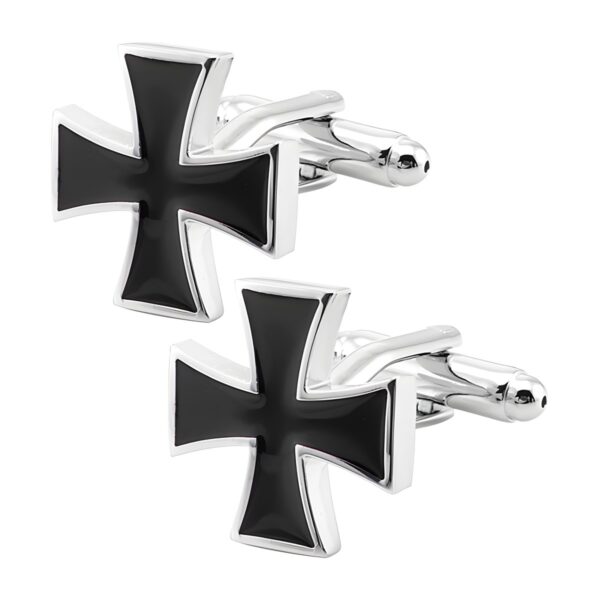 Ατσάλινα ανδρικά μανικετόκουμπα Original Men's Fashion Knights Templar Black Cross, ασημί και μαύρο