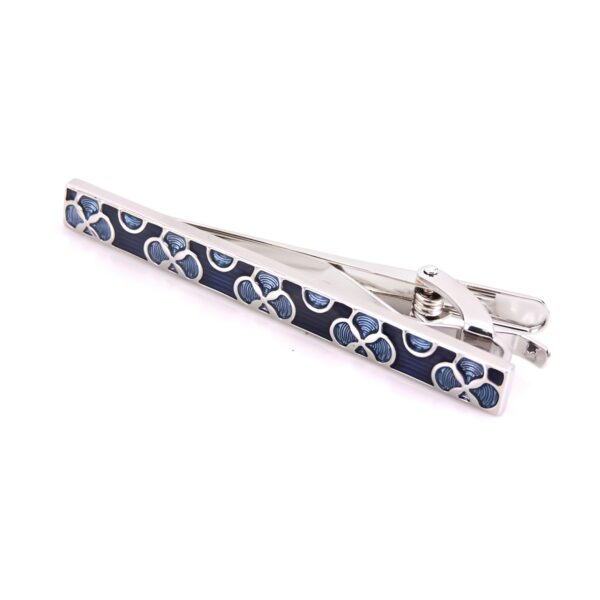 Ατσάλινο ανδρικό clip γραβάτας Original Men's Fashion Blue Flower, ασημί και μπλε