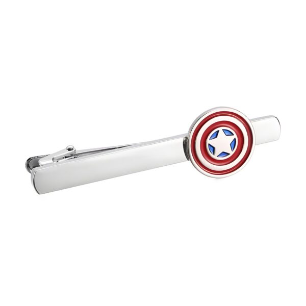 Ατσάλινο ανδρικό clip γραβάτας Original Men's Fashion Super Heroes Captain America, ασημί και κόκκινο