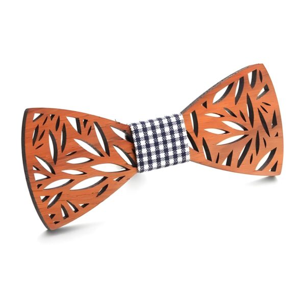 Ανδρικό ξύλινο παπιγιόν Original Men's Fashion Rosewood Leaf με ύφασμα, καρό, μπλε