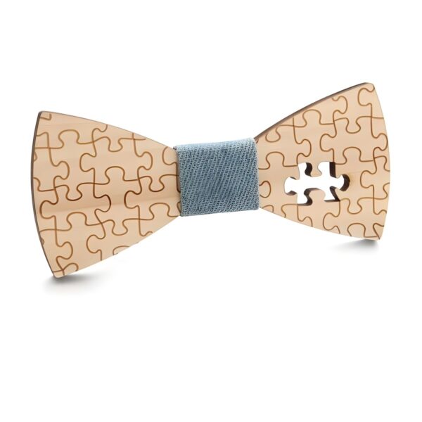 Ανδρικό ξύλινο παπιγιόν Original Men's Fashion Missing Puzzle με ύφασμα, σιέλ