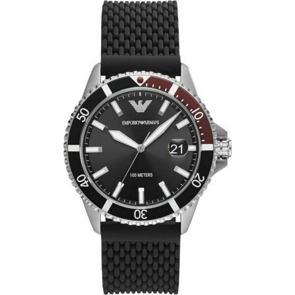 Ανδρικό ρολόι Emporio Armani Diver με λουράκι καουτσούκ, 43 mm, μαύρο
