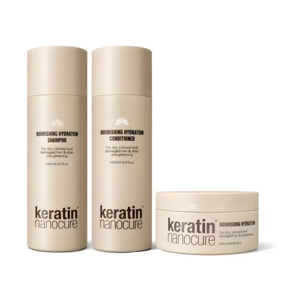 Σετ μαλλιών Keratin Nanocure Nourishing Hydration Set Trio με σαμπουάν, conditioner και μάσκα