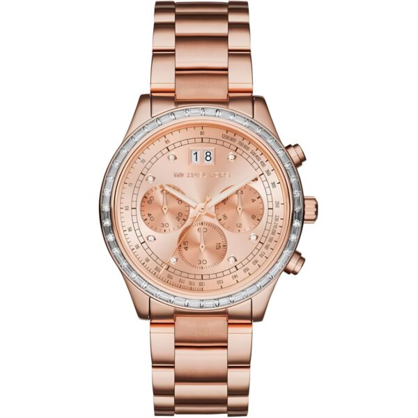 Γυναικείο ρολόι χρονογράφος Michael Kors Brinkley με ατσάλινο μπρασελέ, ροζ χρυσό