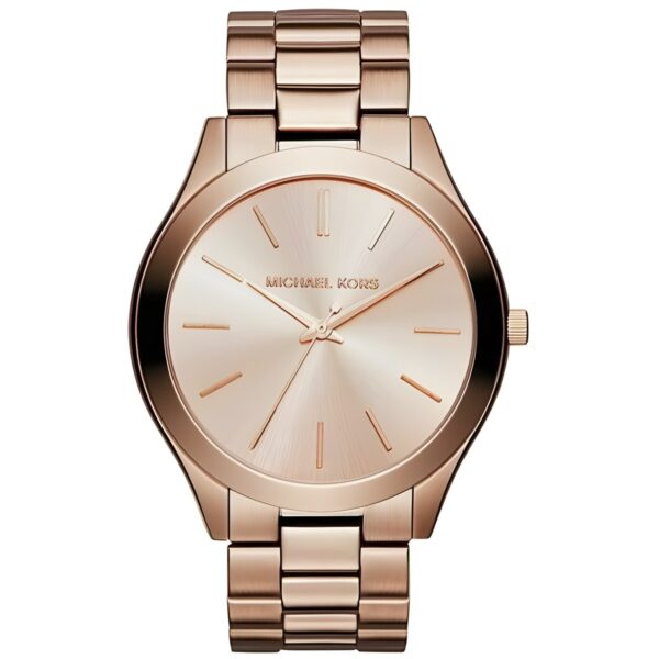 Γυναικείο ρολόι Michael Kors Slim Runway με ροζ χρυσό μεταλλικό μπρασελέ, 34 mm