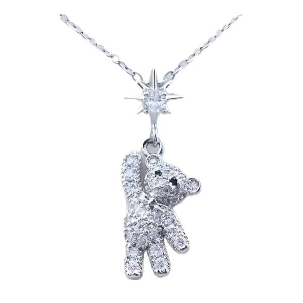 Παιδικό ασημένιο κολιέ Pink Lady Little Teddy Bear, ασημί