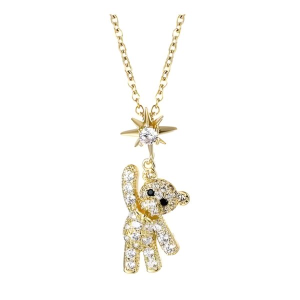Παιδικό ασημένιο κολιέ Pink Lady Little Teddy Bear με αλυσίδα, χρυσό