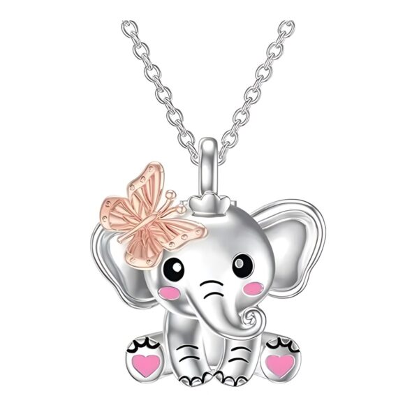 Παιδικό ασημένιο κολιέ Pink Lady Elephant με αλυσίδα, ασημί