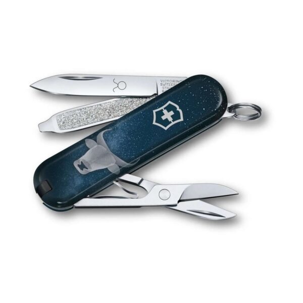 Ελβετικός σουγιάς Victorinox Classic SD Zodiac Ταύρος 7 λειτουργιών, μπλε, 58 mm